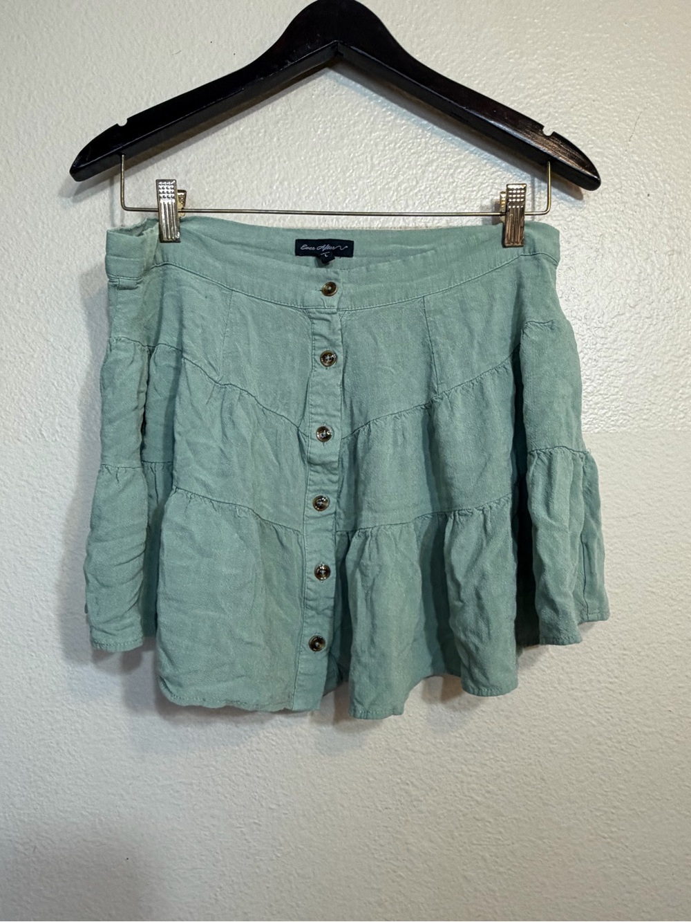 Ever after Sage Green Button-Front Tiered Mini Fairy Skirt